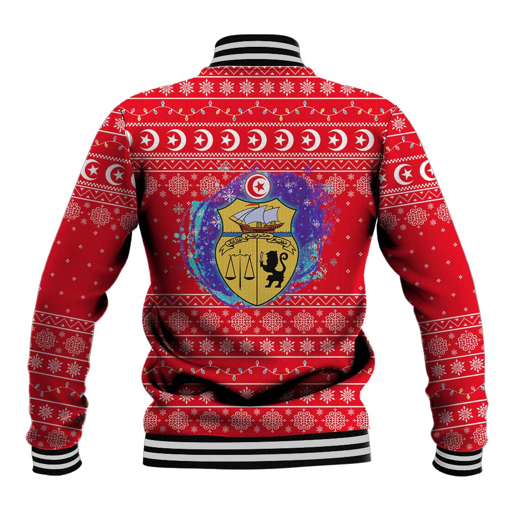 Tunisia Christmas Baseball Jacket Desert Camel Crescent Snowflake Pattern - African Pride