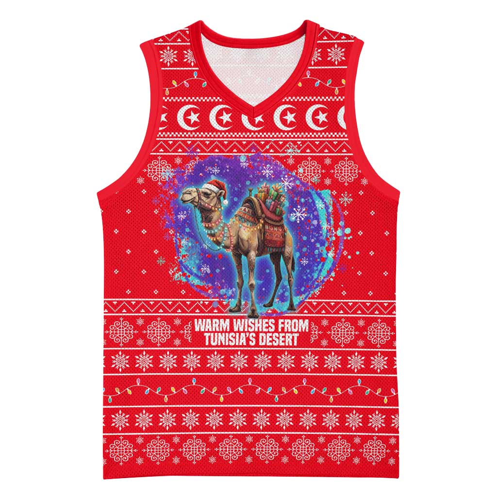 Tunisia Christmas Basketball Jersey Desert Camel Crescent Snowflake Pattern - African Pride