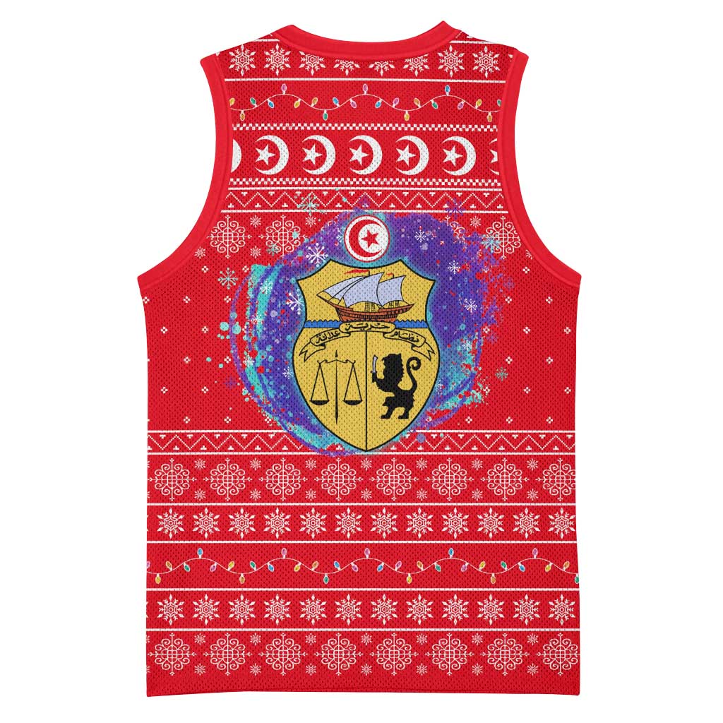 Tunisia Christmas Basketball Jersey Desert Camel Crescent Snowflake Pattern - African Pride