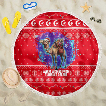 Tunisia Christmas Beach Blanket Desert Camel Crescent Snowflake Pattern - African Pride