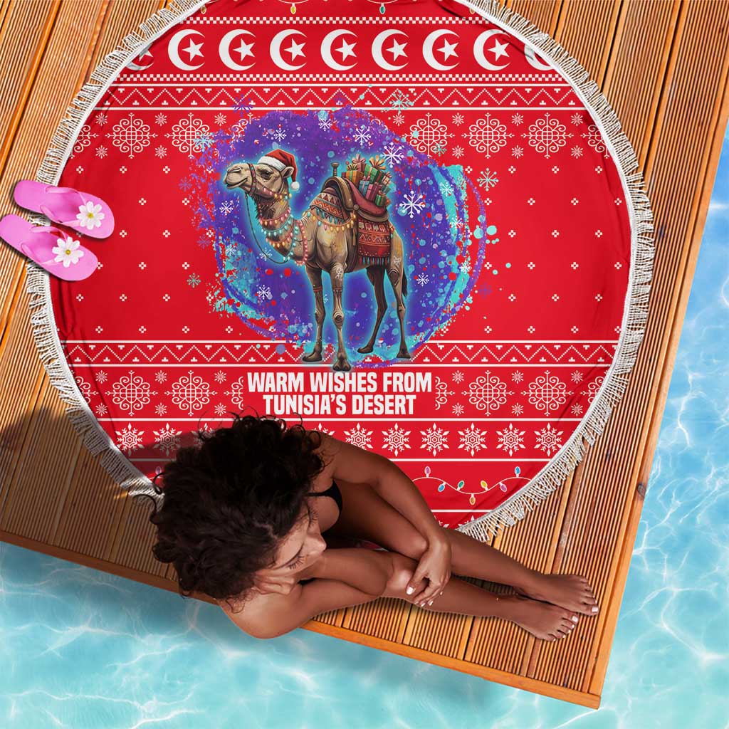 Tunisia Christmas Beach Blanket Desert Camel Crescent Snowflake Pattern - African Pride