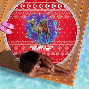 Tunisia Christmas Beach Blanket Desert Camel Crescent Snowflake Pattern - African Pride