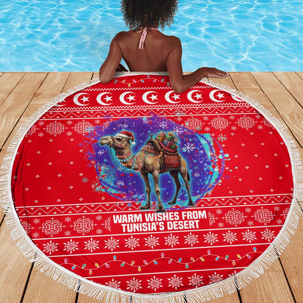 Tunisia Christmas Beach Blanket Desert Camel Crescent Snowflake Pattern - African Pride
