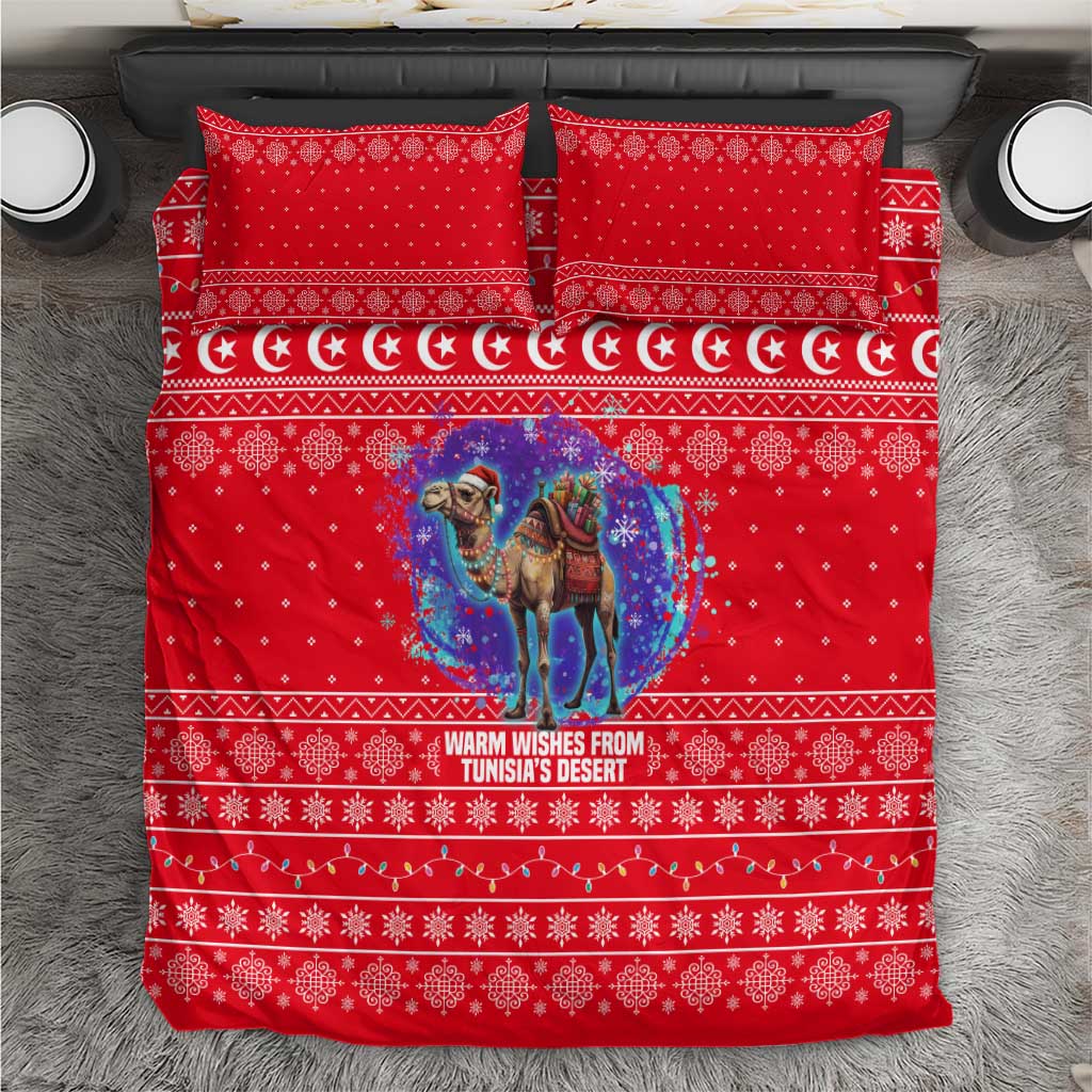 Tunisia Christmas Bedding Set Desert Camel Crescent Snowflake Pattern - African Pride
