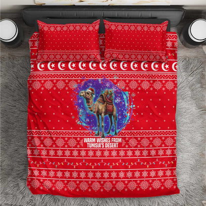 Tunisia Christmas Bedding Set Desert Camel Crescent Snowflake Pattern - African Pride