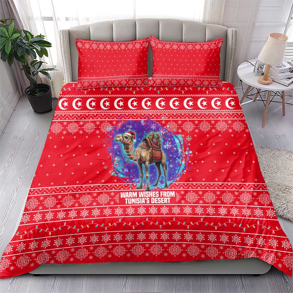 Tunisia Christmas Bedding Set Desert Camel Crescent Snowflake Pattern - African Pride