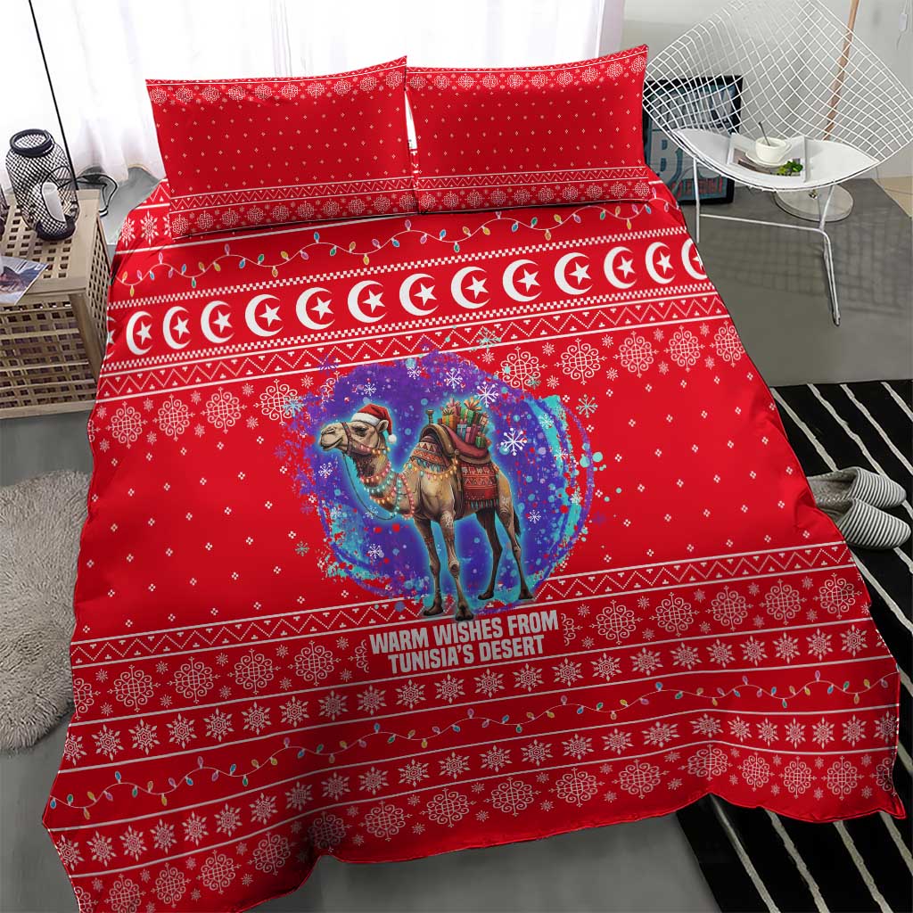 Tunisia Christmas Bedding Set Desert Camel Crescent Snowflake Pattern - African Pride