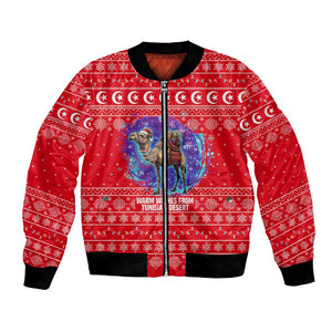 Tunisia Christmas Bomber Jacket Desert Camel Crescent Snowflake Pattern - African Pride