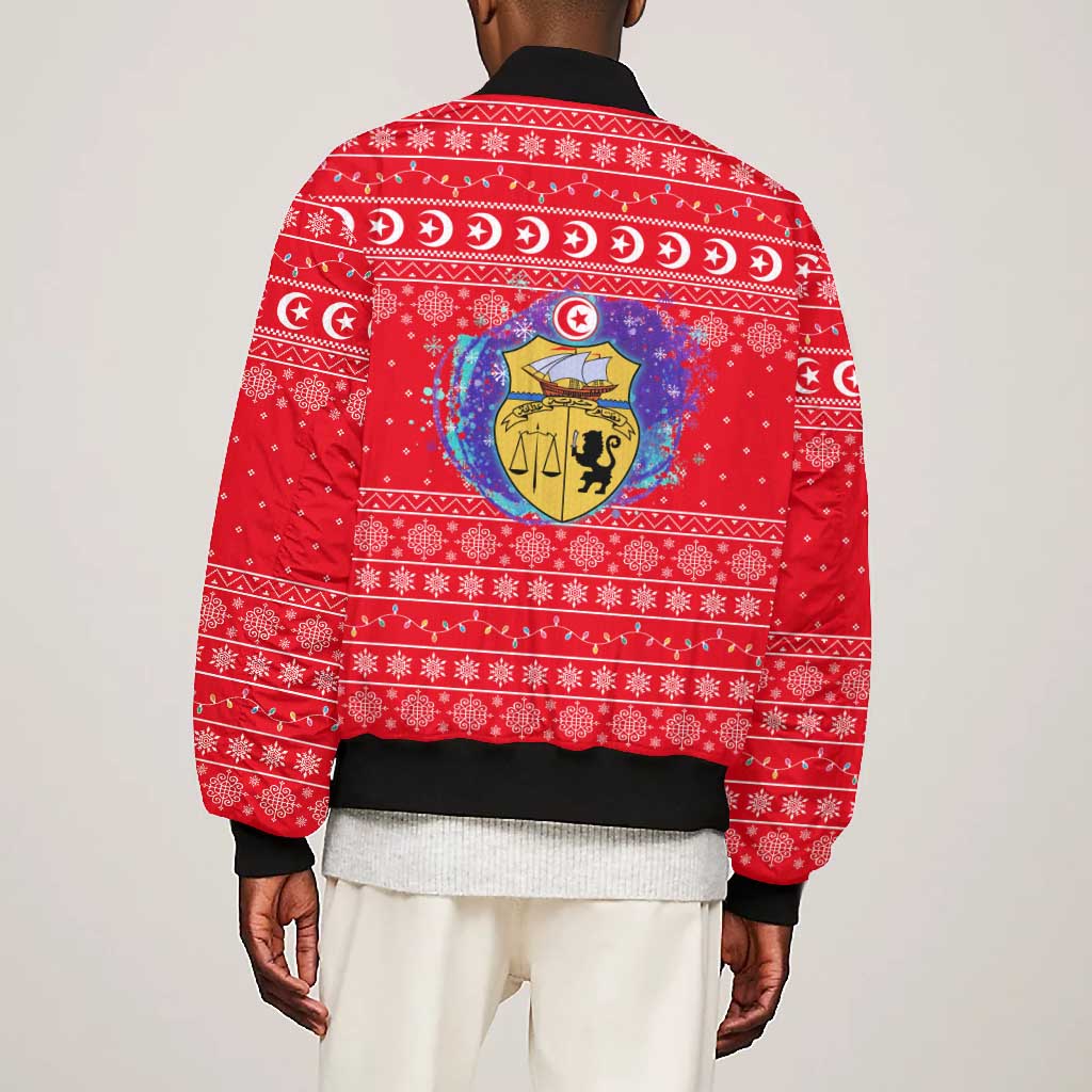 Tunisia Christmas Bomber Jacket Desert Camel Crescent Snowflake Pattern - African Pride