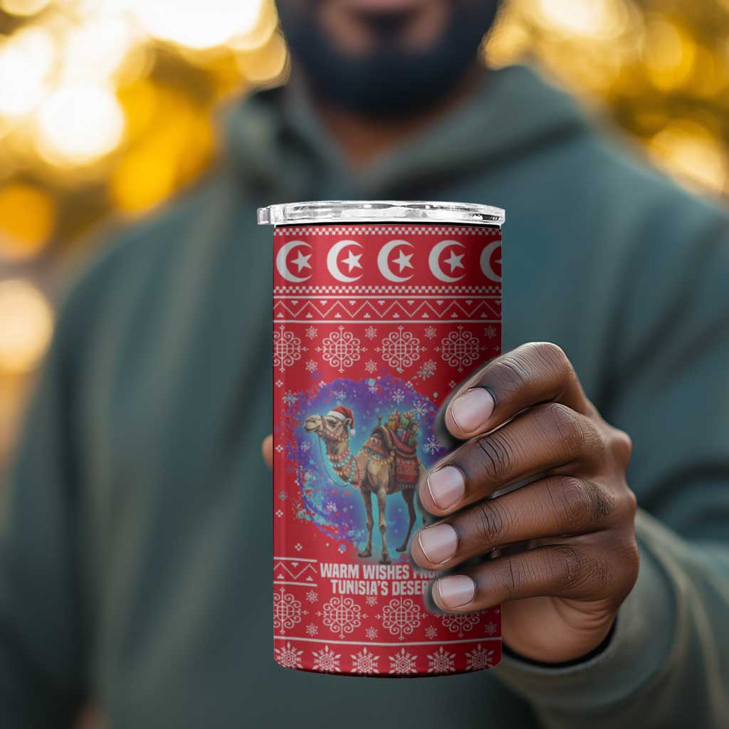 Tunisia Christmas 4 in 1 Can Cooler Tumbler Desert Camel Crescent Snowflake Pattern - African Pride
