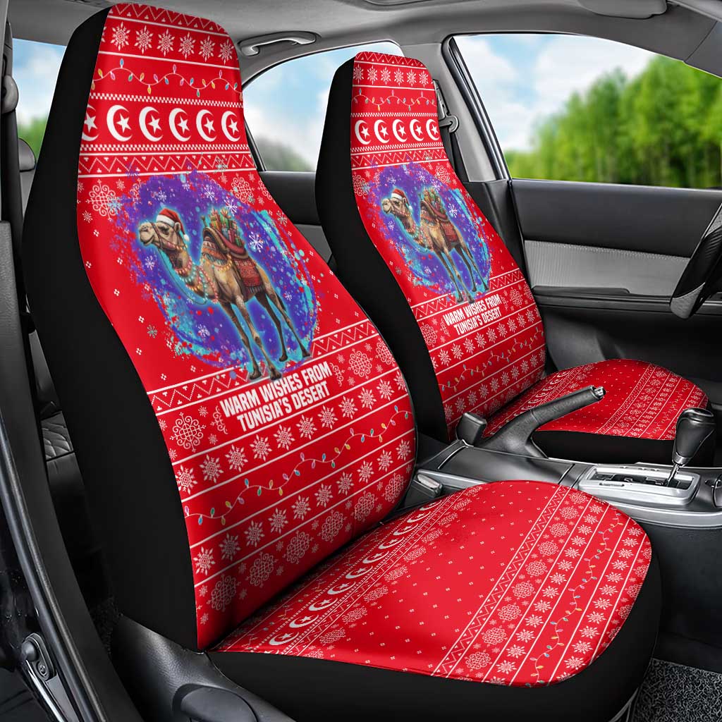 Tunisia Christmas Car Seat Cover Desert Camel Crescent Snowflake Pattern - African Pride