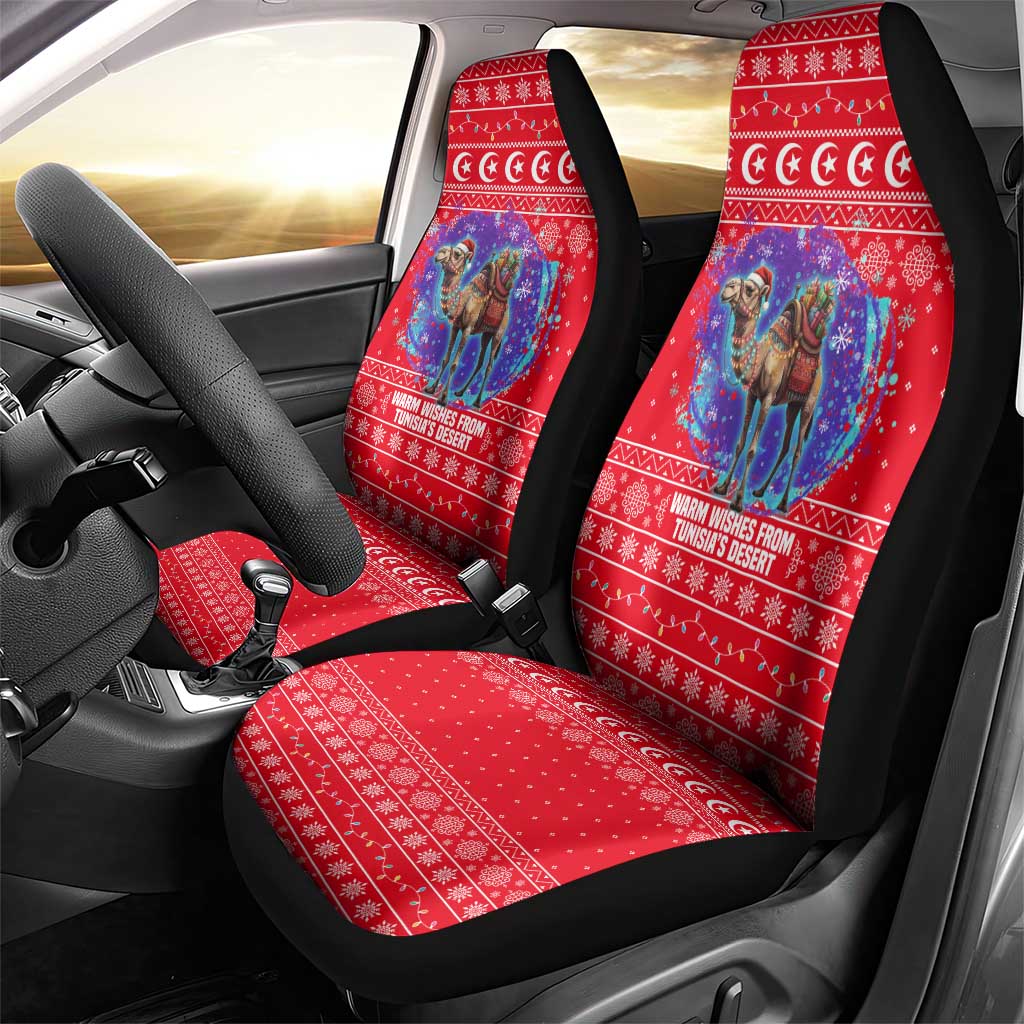 Tunisia Christmas Car Seat Cover Desert Camel Crescent Snowflake Pattern - African Pride