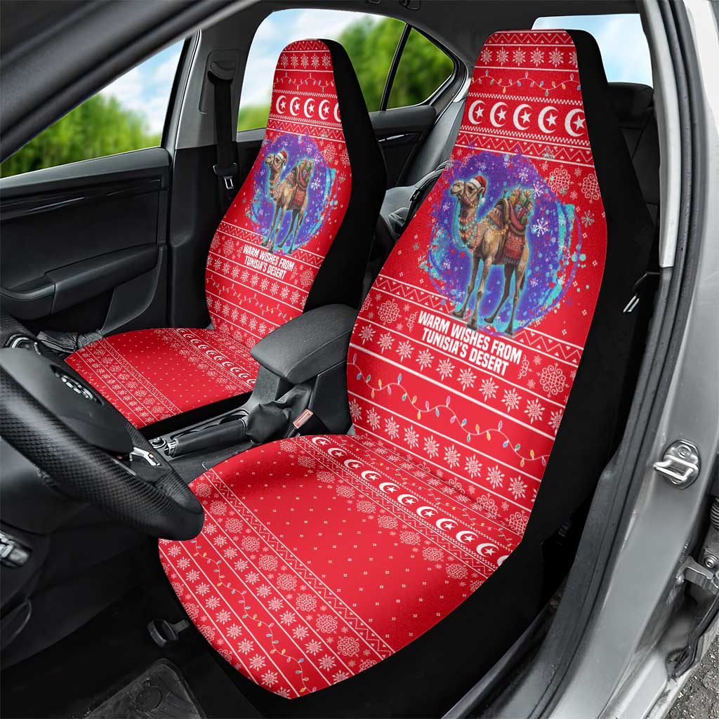 Tunisia Christmas Car Seat Cover Desert Camel Crescent Snowflake Pattern - African Pride