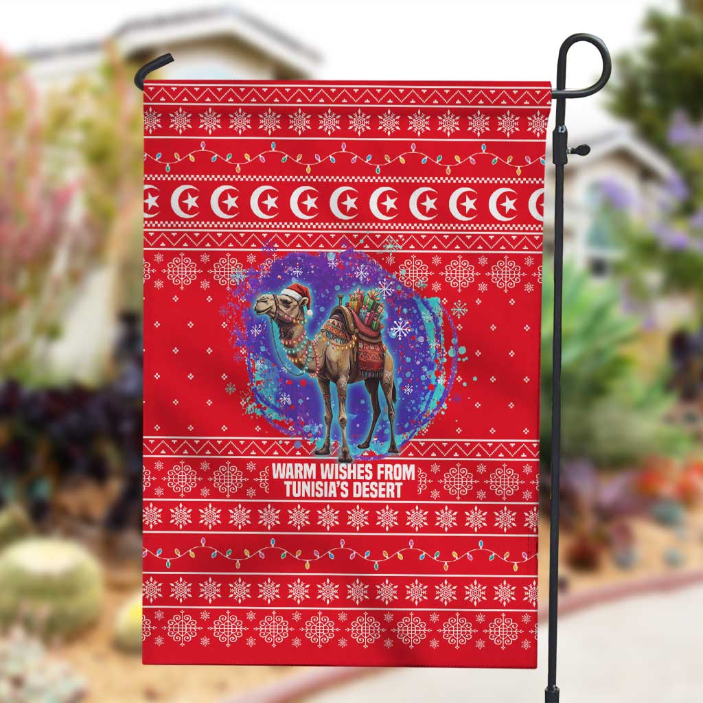 Tunisia Christmas Garden Flag Desert Camel Crescent Snowflake Pattern - African Pride