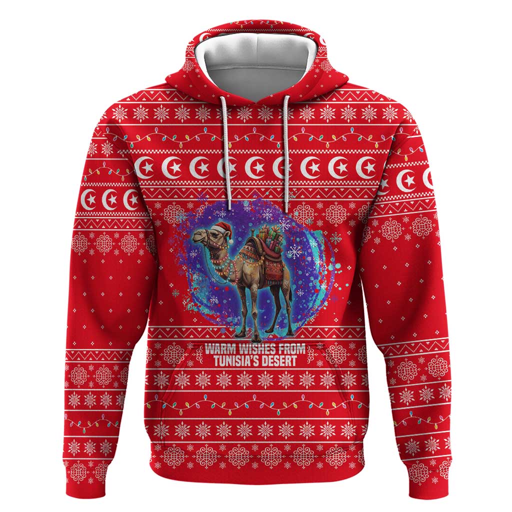 Tunisia Christmas Hoodie Desert Camel Crescent Snowflake Pattern - African Pride