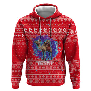 Tunisia Christmas Hoodie Desert Camel Crescent Snowflake Pattern - African Pride