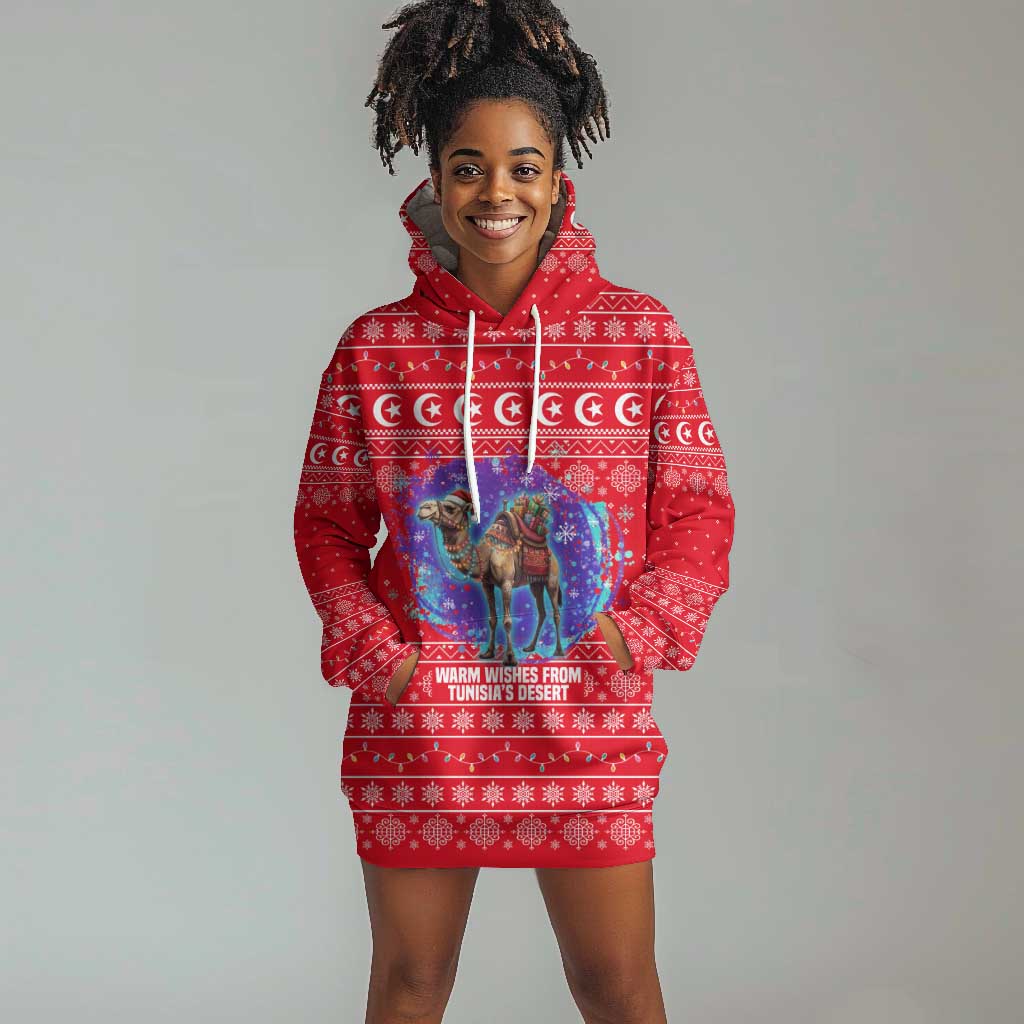 Tunisia Christmas Hoodie Dress Desert Camel Crescent Snowflake Pattern - African Pride