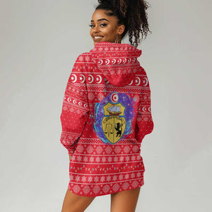 Tunisia Christmas Hoodie Dress Desert Camel Crescent Snowflake Pattern - African Pride