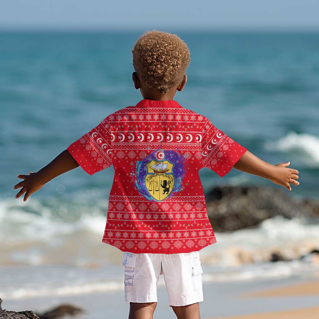 Tunisia Christmas Kid Hawaiian Shirt Desert Camel Crescent Snowflake Pattern - African Pride