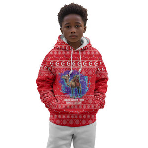 Tunisia Christmas Kid Hoodie Desert Camel Crescent Snowflake Pattern - African Pride