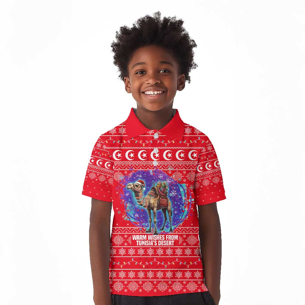 Tunisia Christmas Kid Polo Shirt Desert Camel Crescent Snowflake Pattern - African Pride