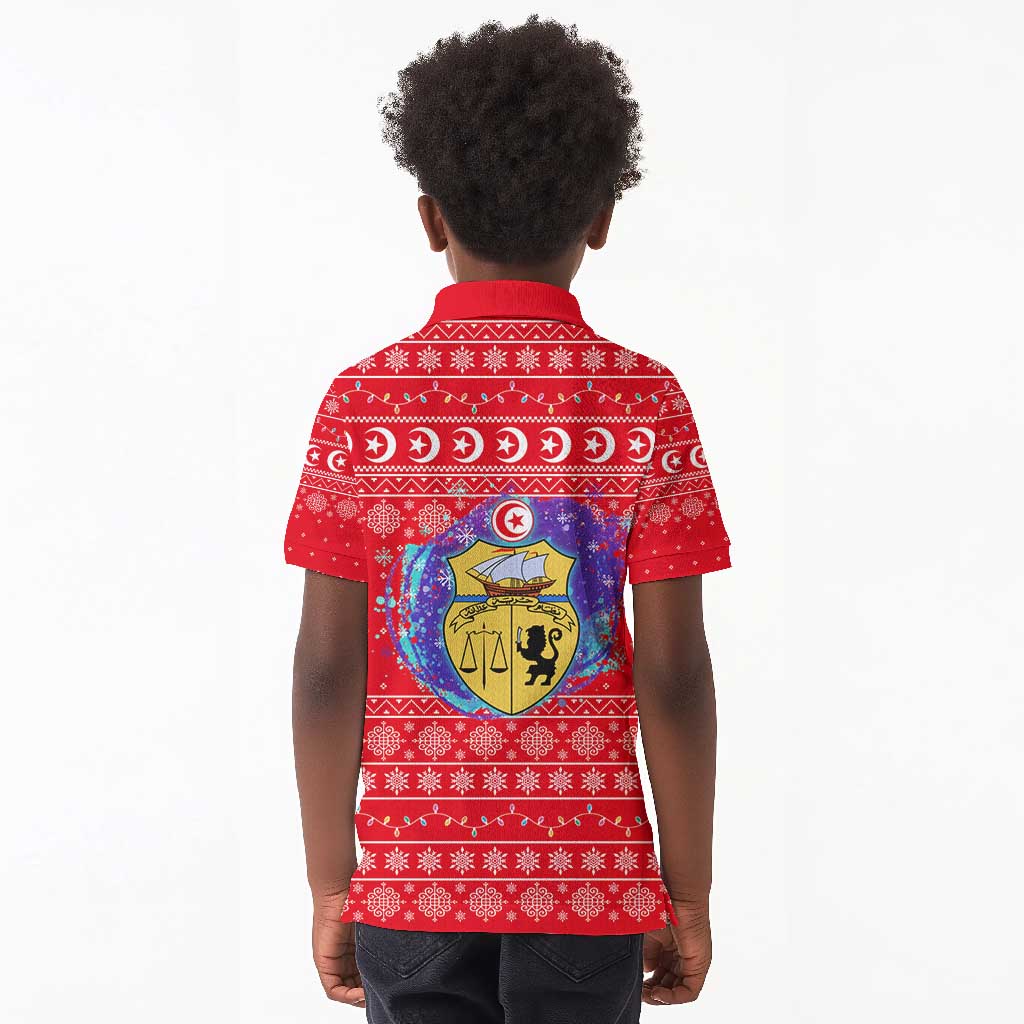 Tunisia Christmas Kid Polo Shirt Desert Camel Crescent Snowflake Pattern - African Pride