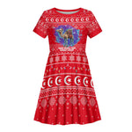 Tunisia Christmas Kid Short Sleeve Dress Desert Camel Crescent Snowflake Pattern - African Pride