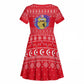 Tunisia Christmas Kid Short Sleeve Dress Desert Camel Crescent Snowflake Pattern - African Pride
