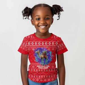 Tunisia Christmas Kid T shirt Desert Camel Crescent Snowflake Pattern - African Pride