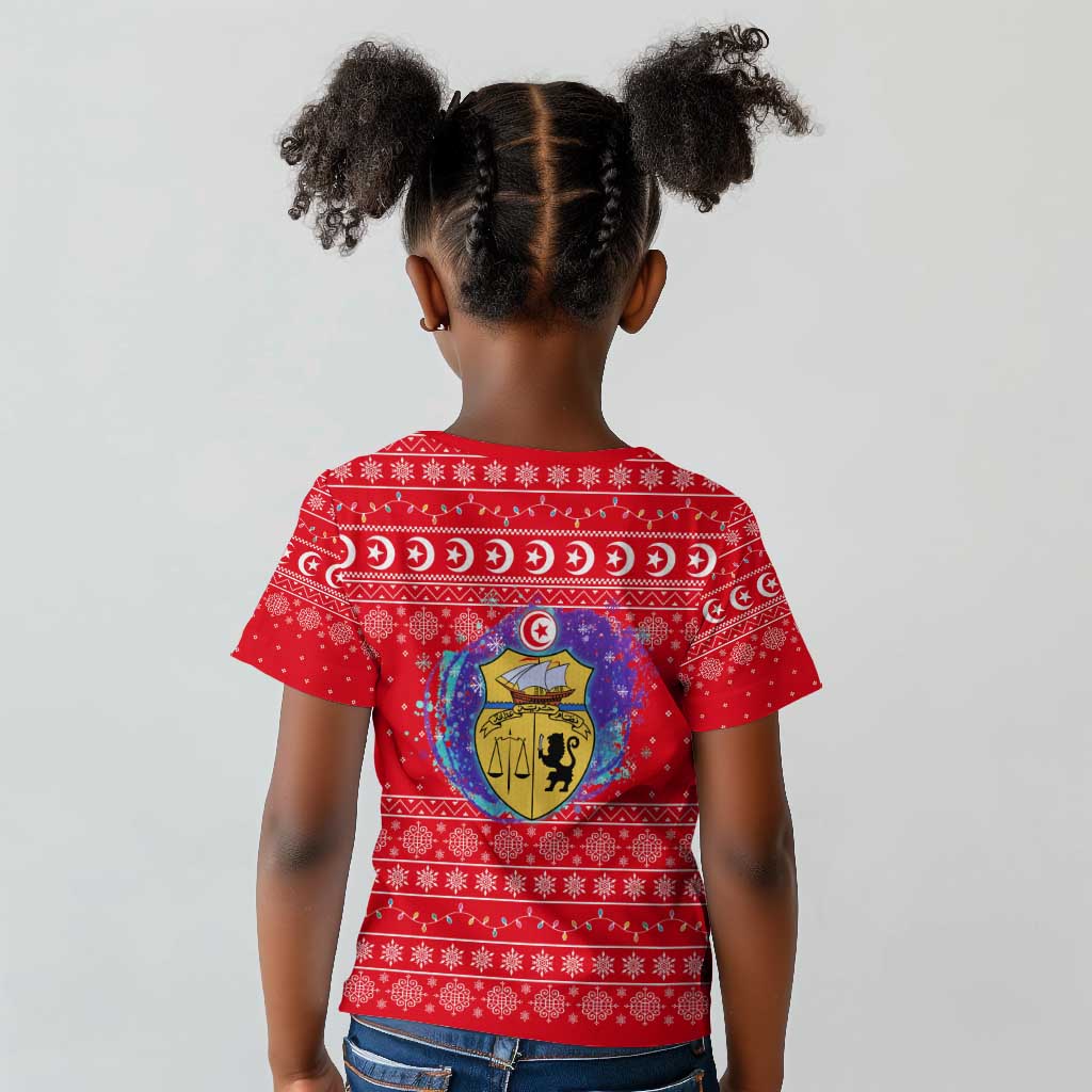 Tunisia Christmas Kid T shirt Desert Camel Crescent Snowflake Pattern - African Pride