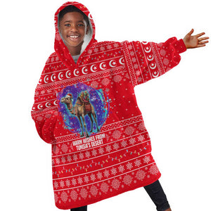 Tunisia Christmas Kid Wearable Blanket Hoodie Desert Camel Crescent Snowflake Pattern - African Pride