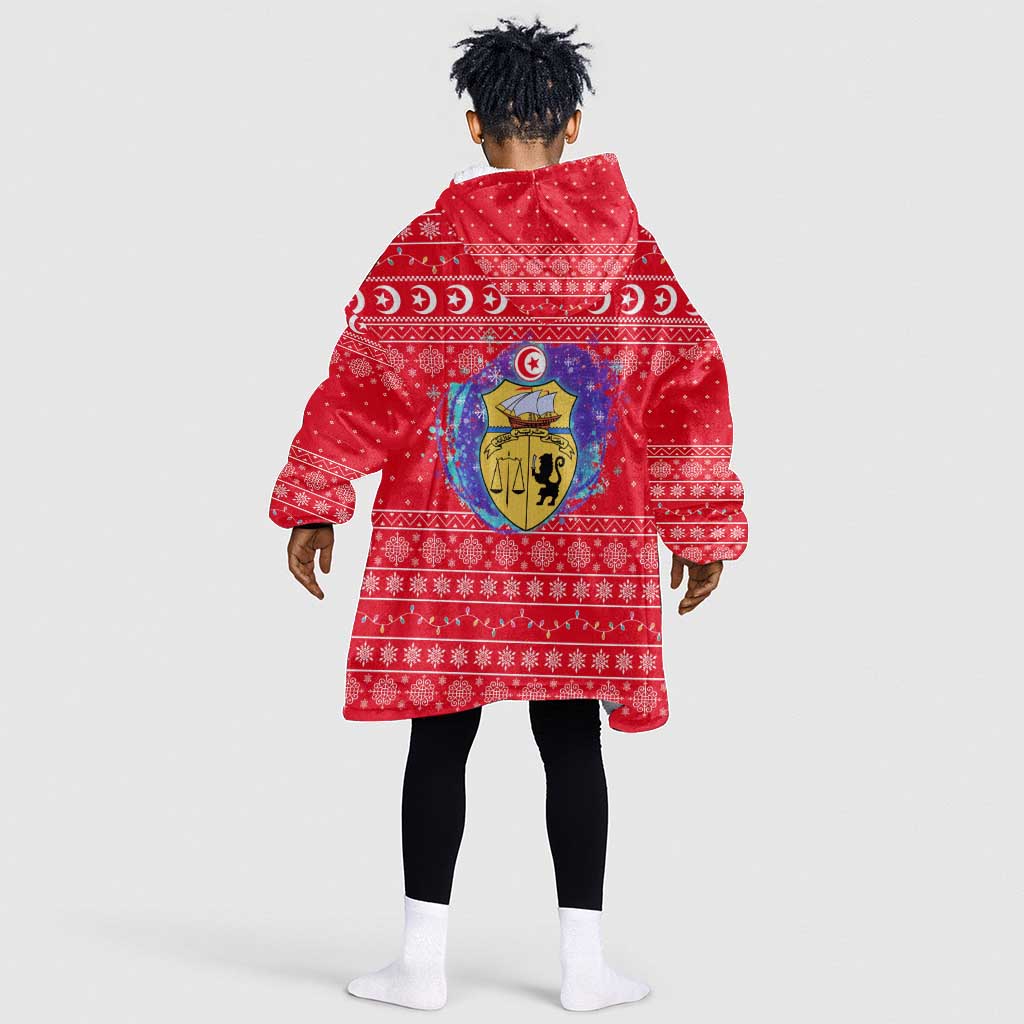 Tunisia Christmas Kid Wearable Blanket Hoodie Desert Camel Crescent Snowflake Pattern - African Pride