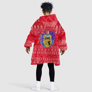 Tunisia Christmas Kid Wearable Blanket Hoodie Desert Camel Crescent Snowflake Pattern - African Pride