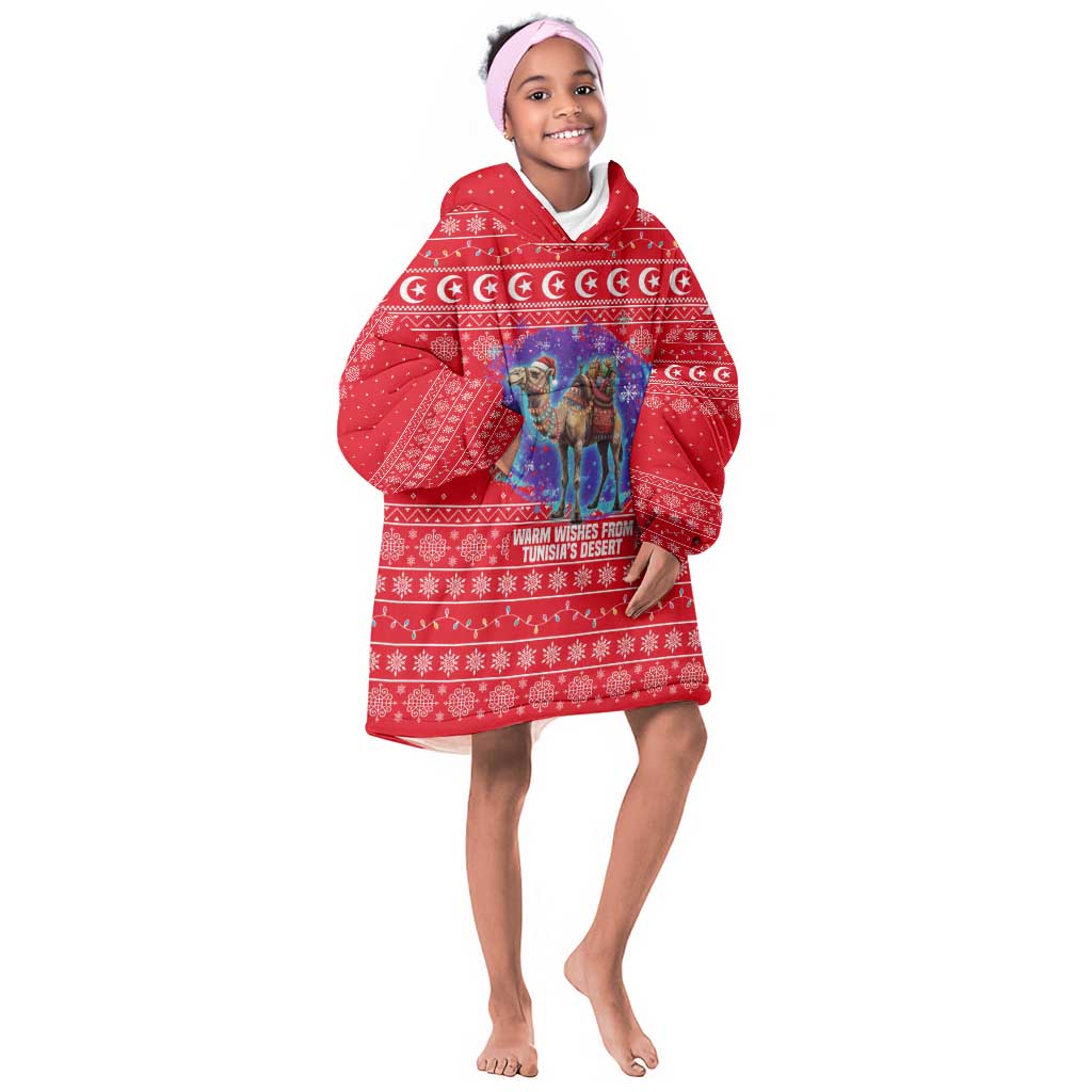 Tunisia Christmas Kid Wearable Blanket Hoodie Desert Camel Crescent Snowflake Pattern - African Pride
