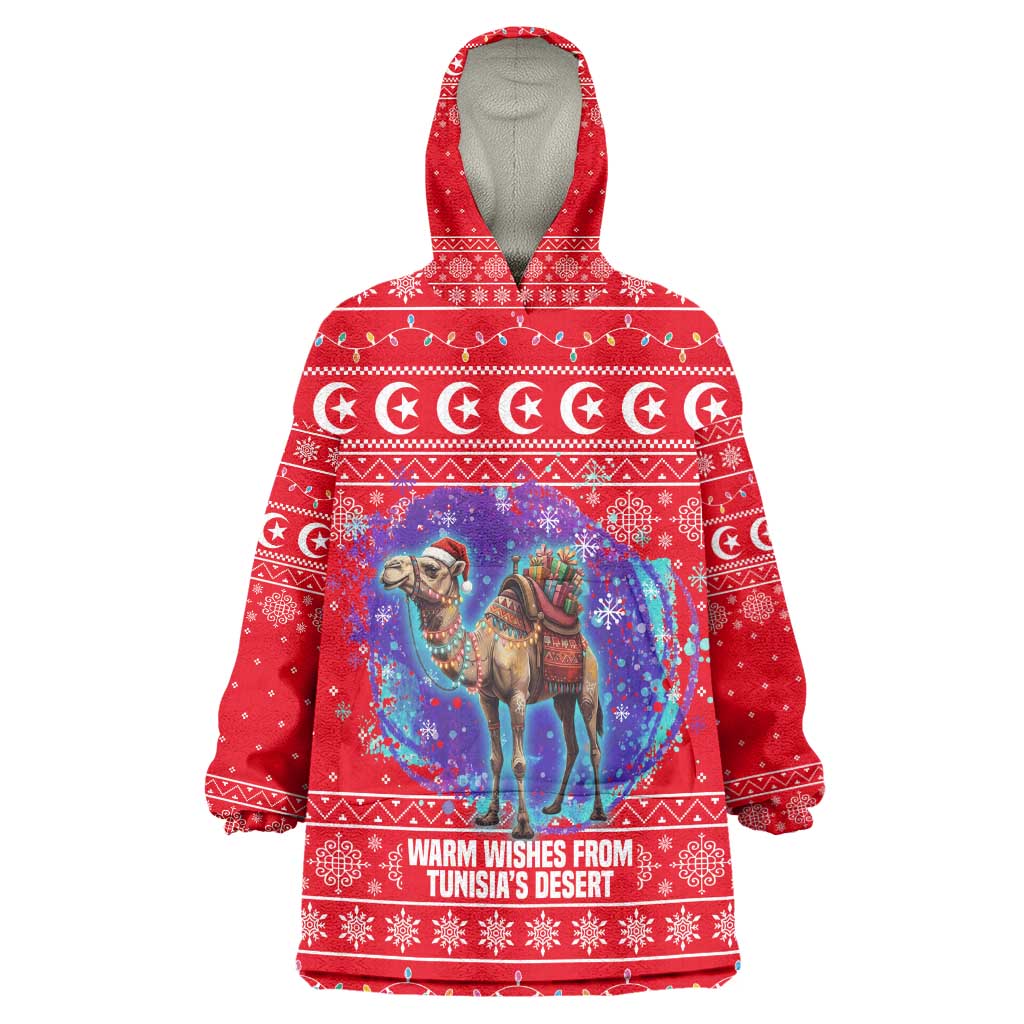 Tunisia Christmas Kid Wearable Blanket Hoodie Desert Camel Crescent Snowflake Pattern - African Pride