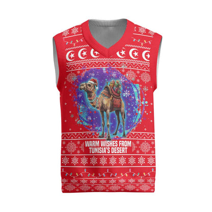 Tunisia Christmas Knitted V-Neck Vest Desert Camel Crescent Snowflake Pattern - African Pride