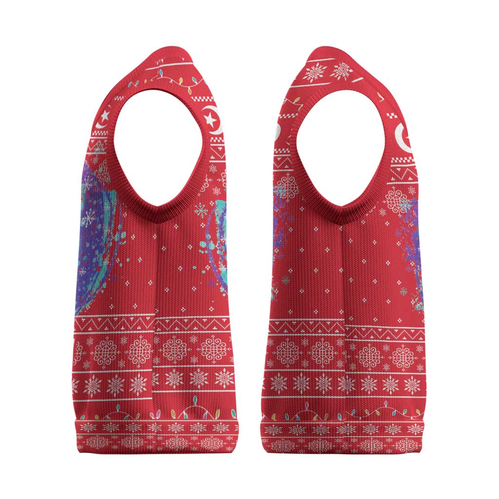 Tunisia Christmas Knitted V-Neck Vest Desert Camel Crescent Snowflake Pattern - African Pride