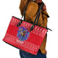 Tunisia Christmas Leather Tote Bag Desert Camel Crescent Snowflake Pattern - African Pride