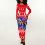 Tunisia Christmas Long Sleeve Bodycon Dress Desert Camel Crescent Snowflake Pattern - African Pride