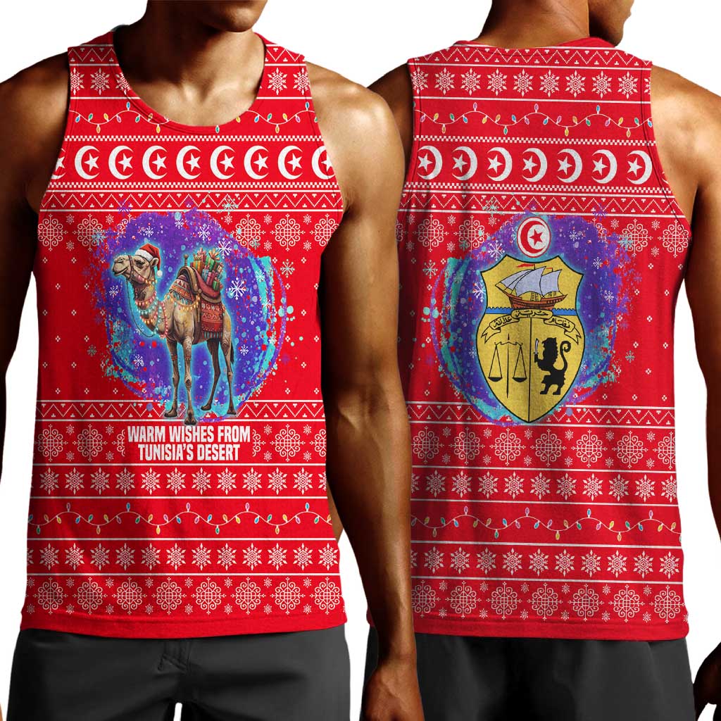 Tunisia Christmas Men Tank Top Desert Camel Crescent Snowflake Pattern - African Pride