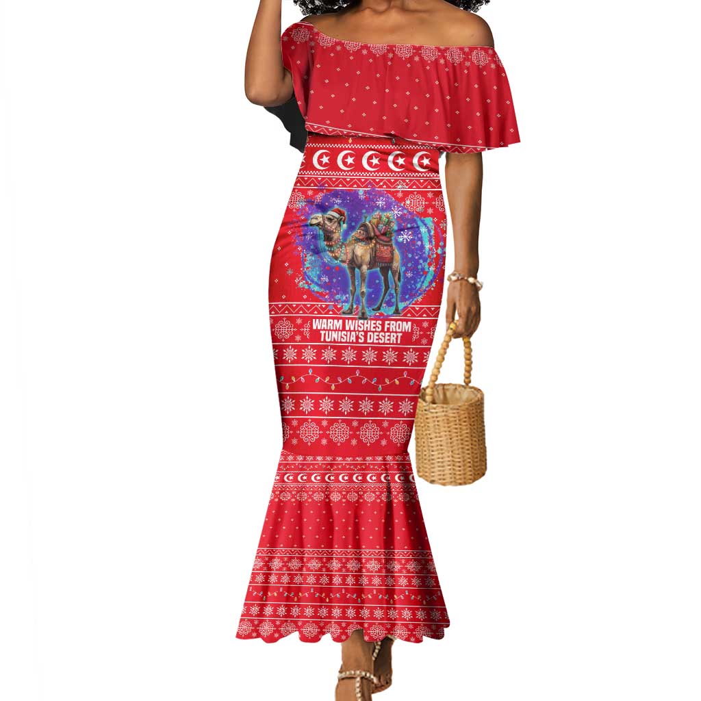 Tunisia Christmas Mermaid Dress Desert Camel Crescent Snowflake Pattern - African Pride