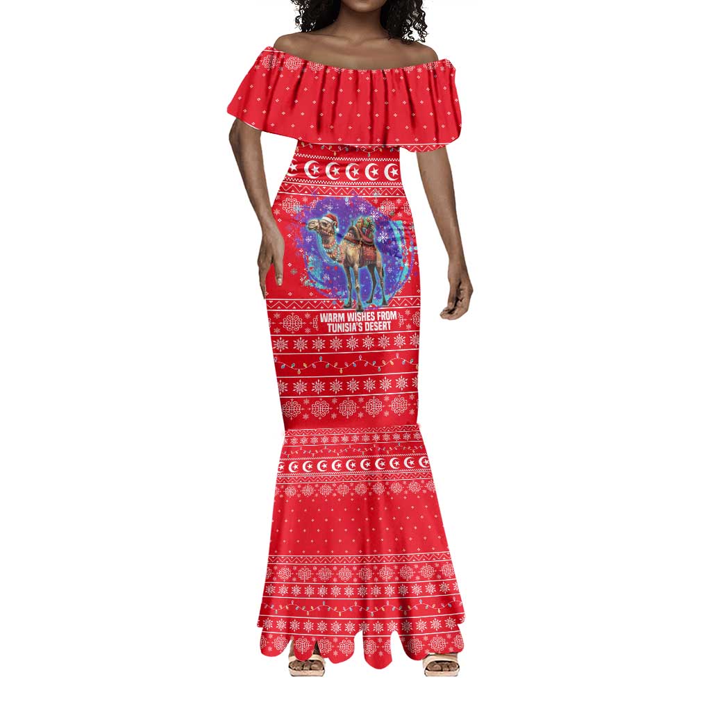 Tunisia Christmas Mermaid Dress Desert Camel Crescent Snowflake Pattern - African Pride