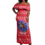 Tunisia Christmas Off Shoulder Maxi Dress Desert Camel Crescent Snowflake Pattern - African Pride