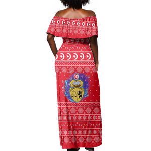 Tunisia Christmas Off Shoulder Maxi Dress Desert Camel Crescent Snowflake Pattern - African Pride