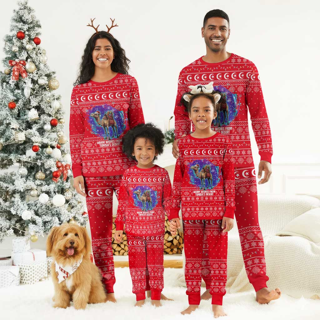 Tunisia Christmas Pajama Set Desert Camel Crescent Snowflake Pattern - African Pride