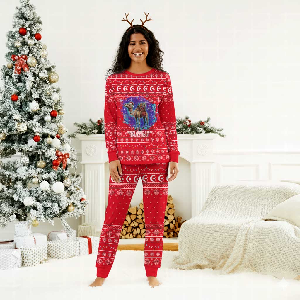 Tunisia Christmas Pajama Set Desert Camel Crescent Snowflake Pattern - African Pride
