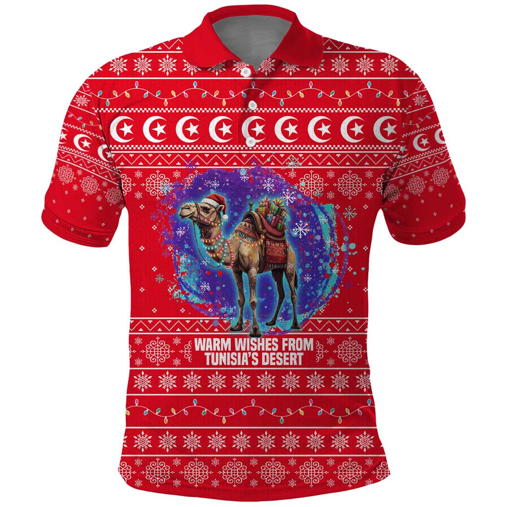 Tunisia Christmas Polo Shirt Desert Camel Crescent Snowflake Pattern - African Pride