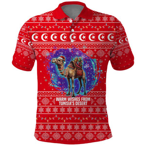 Tunisia Christmas Polo Shirt Desert Camel Crescent Snowflake Pattern - African Pride
