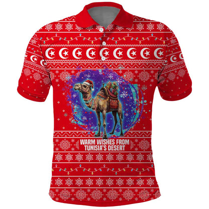 Tunisia Christmas Polo Shirt Desert Camel Crescent Snowflake Pattern - African Pride