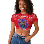Tunisia Christmas Raglan Cropped T shirt Desert Camel Crescent Snowflake Pattern - African Pride